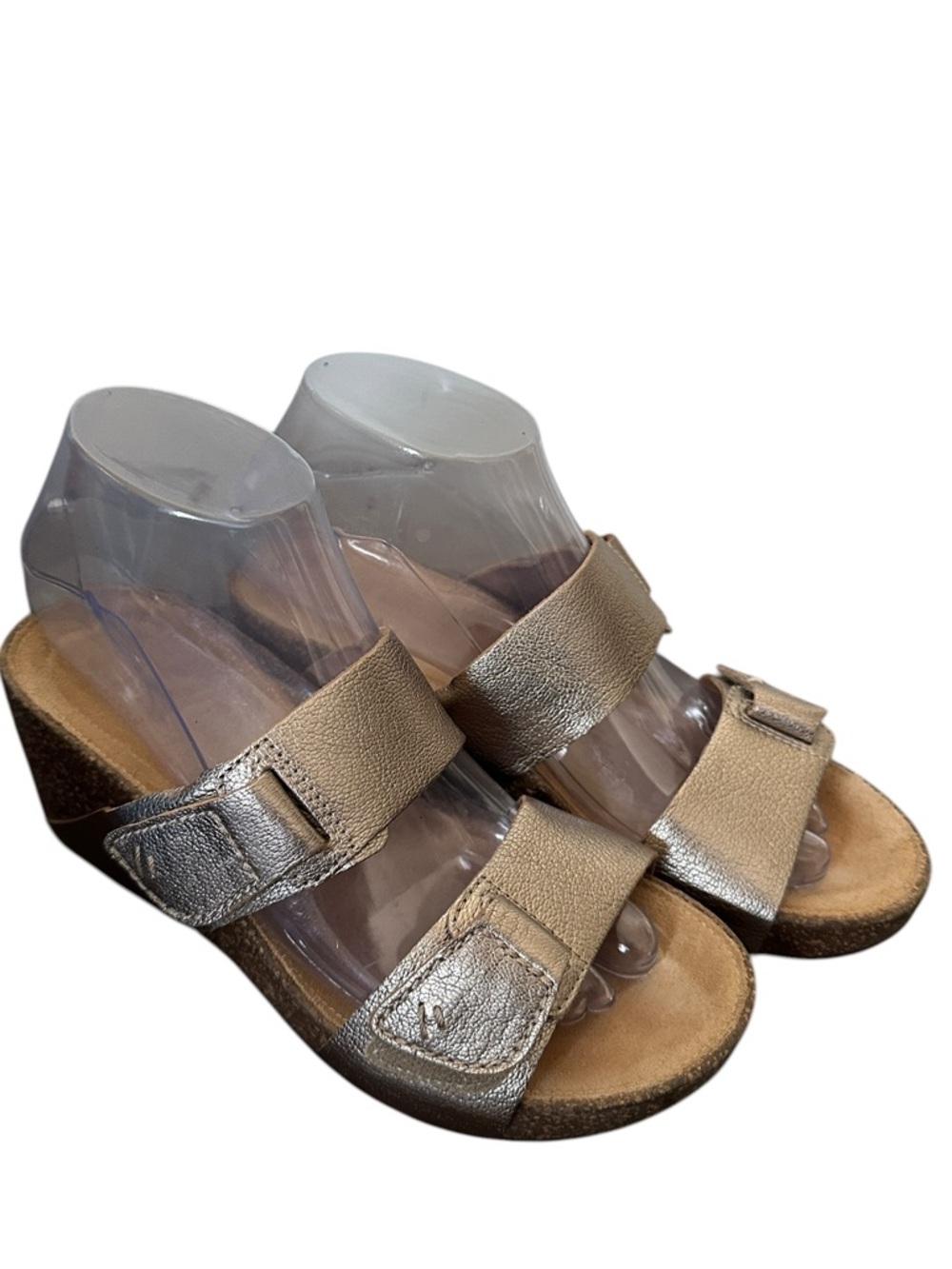 Clarks sandal cork wedge Temira East Leather Sandals Gold Cork Footbed sz 7